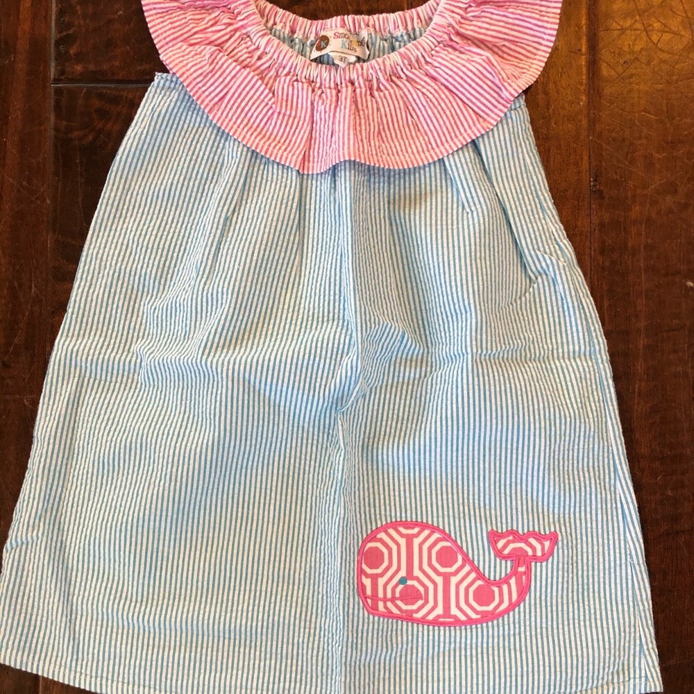 Girls Sear-sucker Sleeveless Dress. 3T